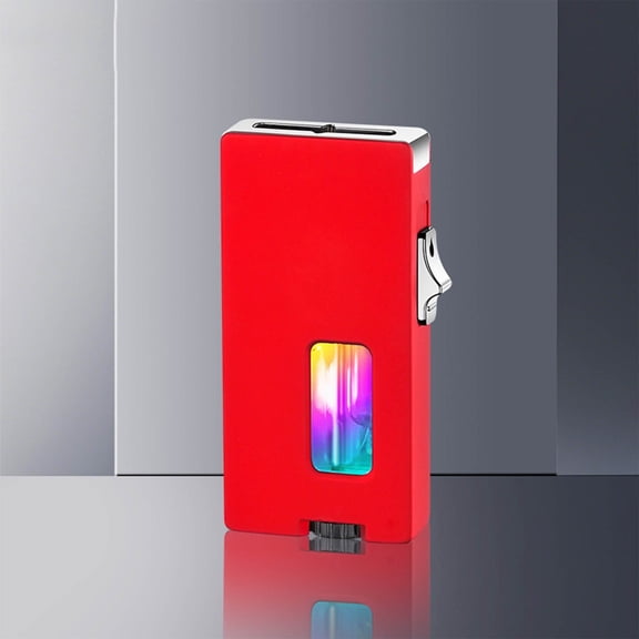 E Ignition Butane Lighter Wide Open Transparent Window Adjustable Windproof Refillable Alloy Body For Mens Gifts Outdoor Use Black E