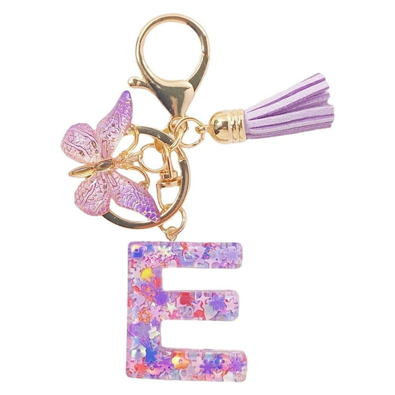 E Initial Letter Keychain E For Women Tassel Car Keychain Cute Purse Backpack Bag Charm 4X1Inch