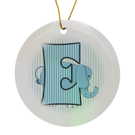 E Is For Elephant In Blue For Boys Baby And Kids Monogram E In Striped Prints, Circle Porcelain Ornament
