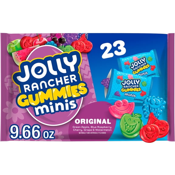 JOLLY RANCHER Gummies Minis Assorted Fruit Flavored, Easter Candy Bag, 9.66 oz (23 Packs)