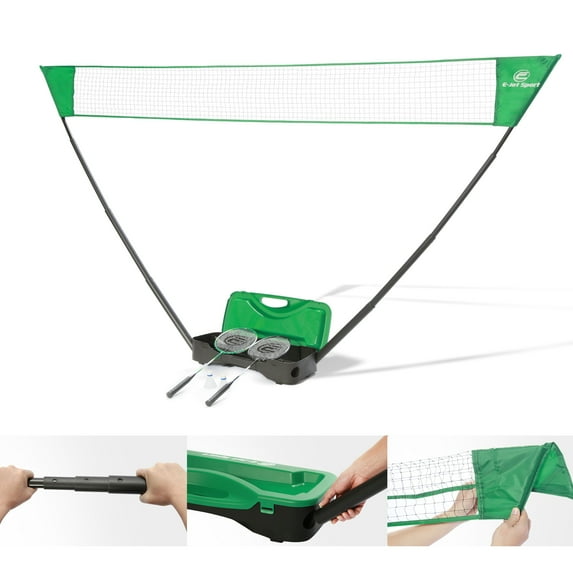 E-Jet Rackets LED Lightning Shuttlecocks Combo Portable Sport Badminton Net Set, 8 lbs