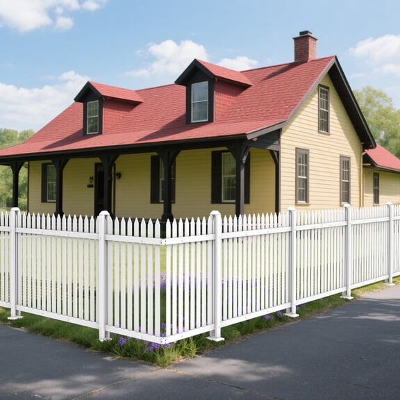 E&K 38.6"H x 84"W White Picket Fence Panels Vinyl Decorative Fencing for Pool Front Porch Yard Garden Patio (34 Pickets, Straight)