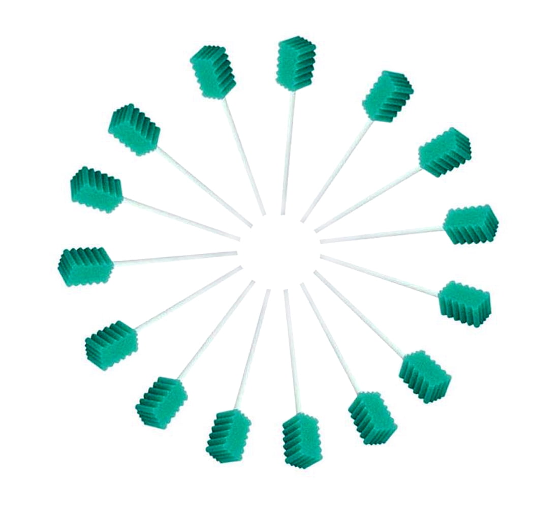 E-KEYWAY Oral Swabs Disposable 100 Pcs Each Individually Wrapped Packing Swabsticks Toothettes Mouth Swabs Sponge Dental Care Zigzag Wave Dark Green soft Foam Tip oral swabs