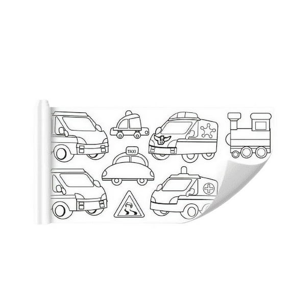 E Kids Drawing Roll, Reusable Doodle Canvas With Wall Sticker Backing, Vehicle Theme, Numbered Guides For Home Creativity, Learning And Relaxation
