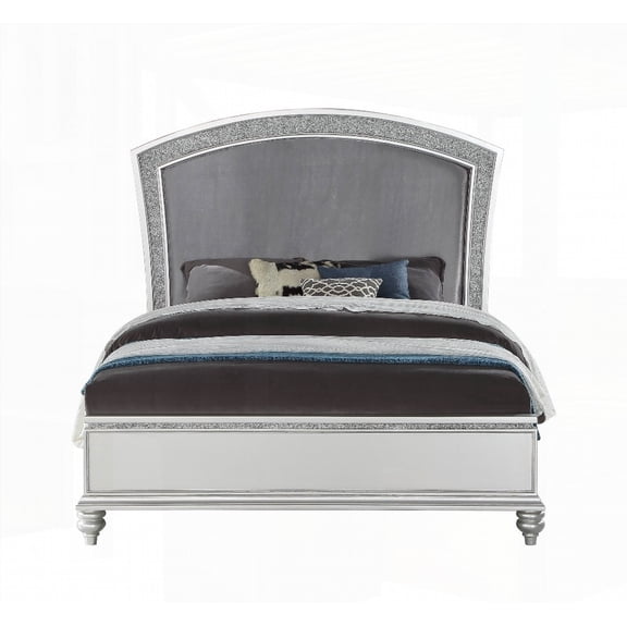 King Size Fabric & Platinum Finish Platform Bed with Stable Wooden Legs (No Box Spring Needed) - for Master Bedroom