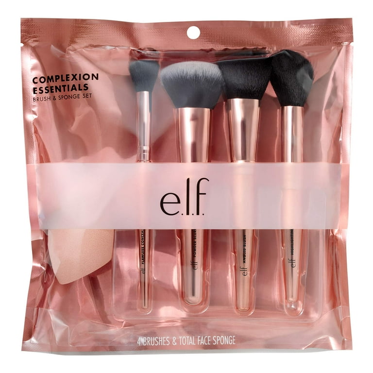 E.L.F. Cosmetics Complexion Essentials Brush & Sponge Set, Concealer,  Powder, Blush & Highlighter Brushes & Total Face Sponge For A Perfect  Complexion 