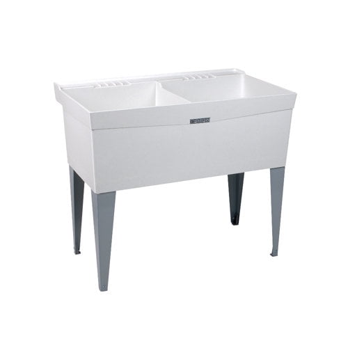 UTILATWIN 19-GALLON FLOOR-MOUNT DOUBLE BOWL LAUNDRY/UTILITY TUB, COMPRESSION MOLDED FIBERGLASS, 34 X 40 X 24 IN., WHITE