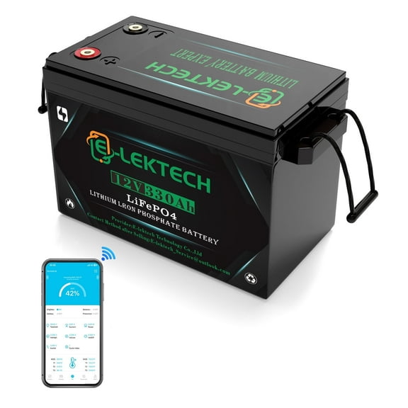 E-LekTech 12V 330Ah LiFePO4 Lithium Battery (Small Size), Built-in 200A BMS, 4000-10000 Cycles, Perfect for RV, Solar, Marine, Camping, Off-Grid, Trolling motor
