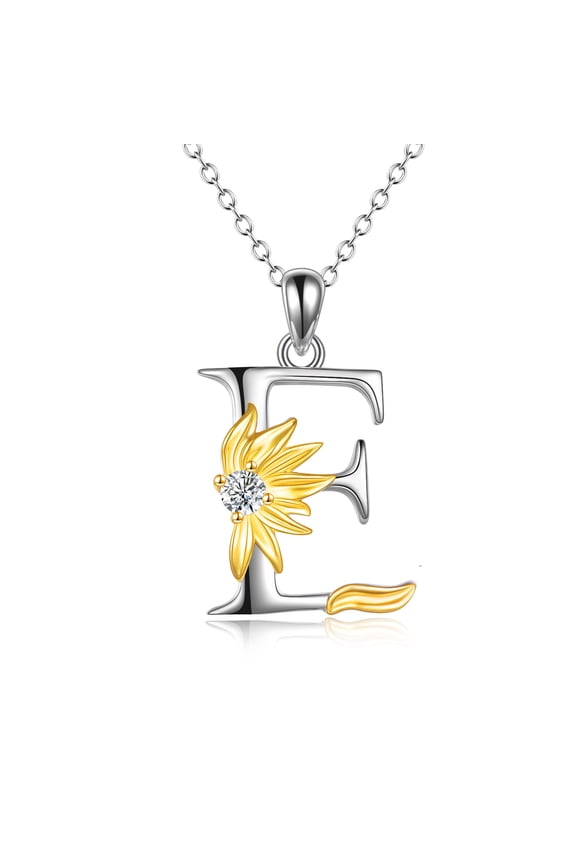 E Letter Necklace for Women Sterling Silver Sunflower Jewelry