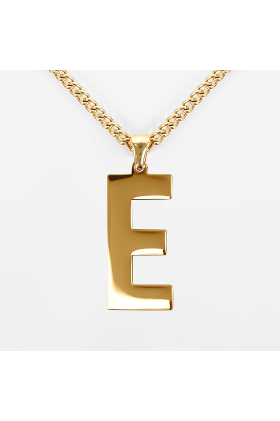 E Letter Pendant with Chain Necklace - Gold Plated Stainless Steel