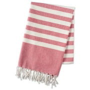 E-Living Store 59" Modern Cotton Stripe Fouta Towel in Coral Pink