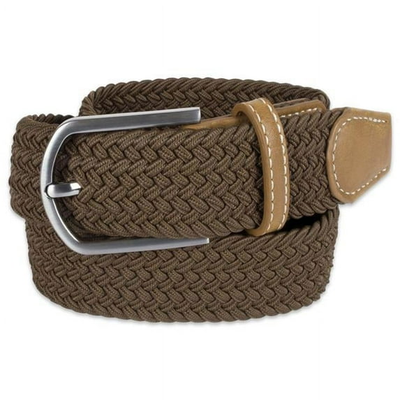 E-Living Store Men's 32mm Woven Expandable Braided Stretch Belts, Brown, X-Large (Waist Size 42-44")