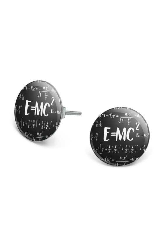 E=MC 2 Energy Mass Equation Albert Einstein Theory of Special Relativity Math Novelty Silver Plated Stud Earrings