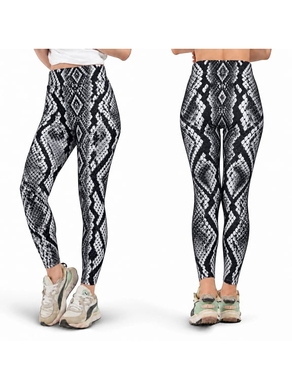 Black Gray Snakeskin All Over Print Leggings, Monochrome Python Scales Workout Pants, Reptile Inspired Pattern Yoga Leggings