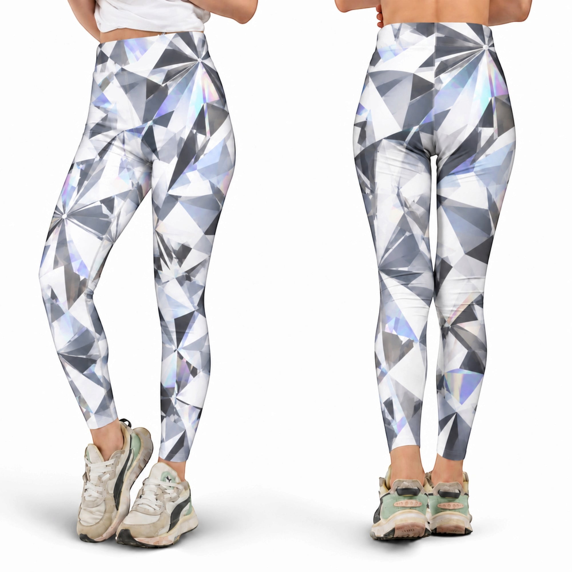 Doimond Triangle E-Macom LLC Black White Triangle Mosaic Leggings, Gray Angular Faceted ...