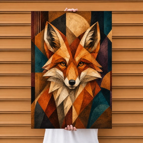 E-Macom LLC Geometric Fox Poster, Abstract Colorful Fox Wall Art, Modern Woodland Animal Print, Rustic Contemporary Home Decor