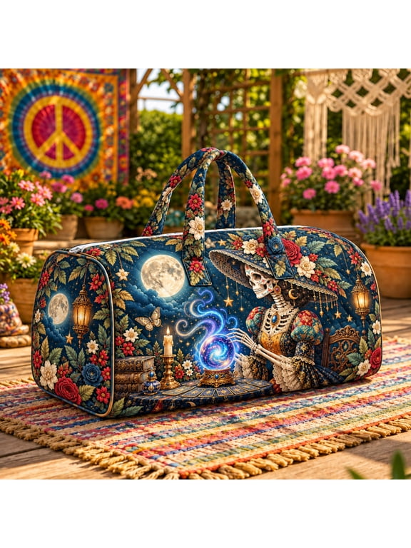 Gothic Witch Quilted Weekender Bag, Moon Celestial Halloween Travel Bag