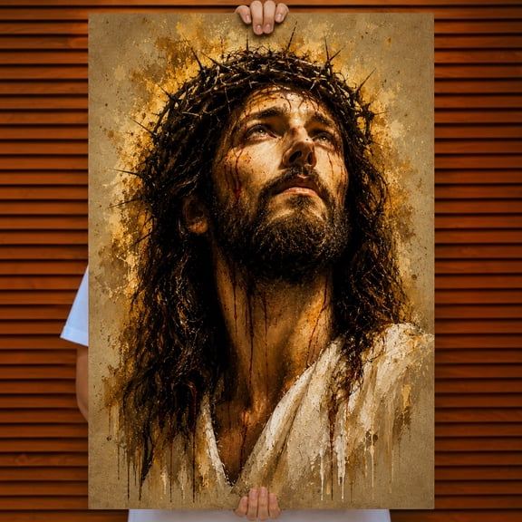 E-Macom LLC _Jesus Crown of Thorns Poster Print, Christian Faith Wall Art, Jesus Christ Portrait Religious Decor (Vertical 8x12")