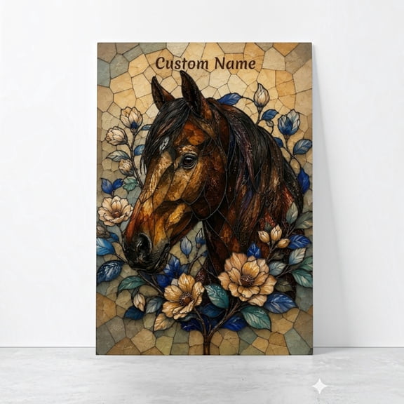 E-Macom LLC _Personalized Horse Poster Print, Custom Name Horse Wall Art, Floral Equine Decor, Horse Lover Artwork (Vertical 24x36")