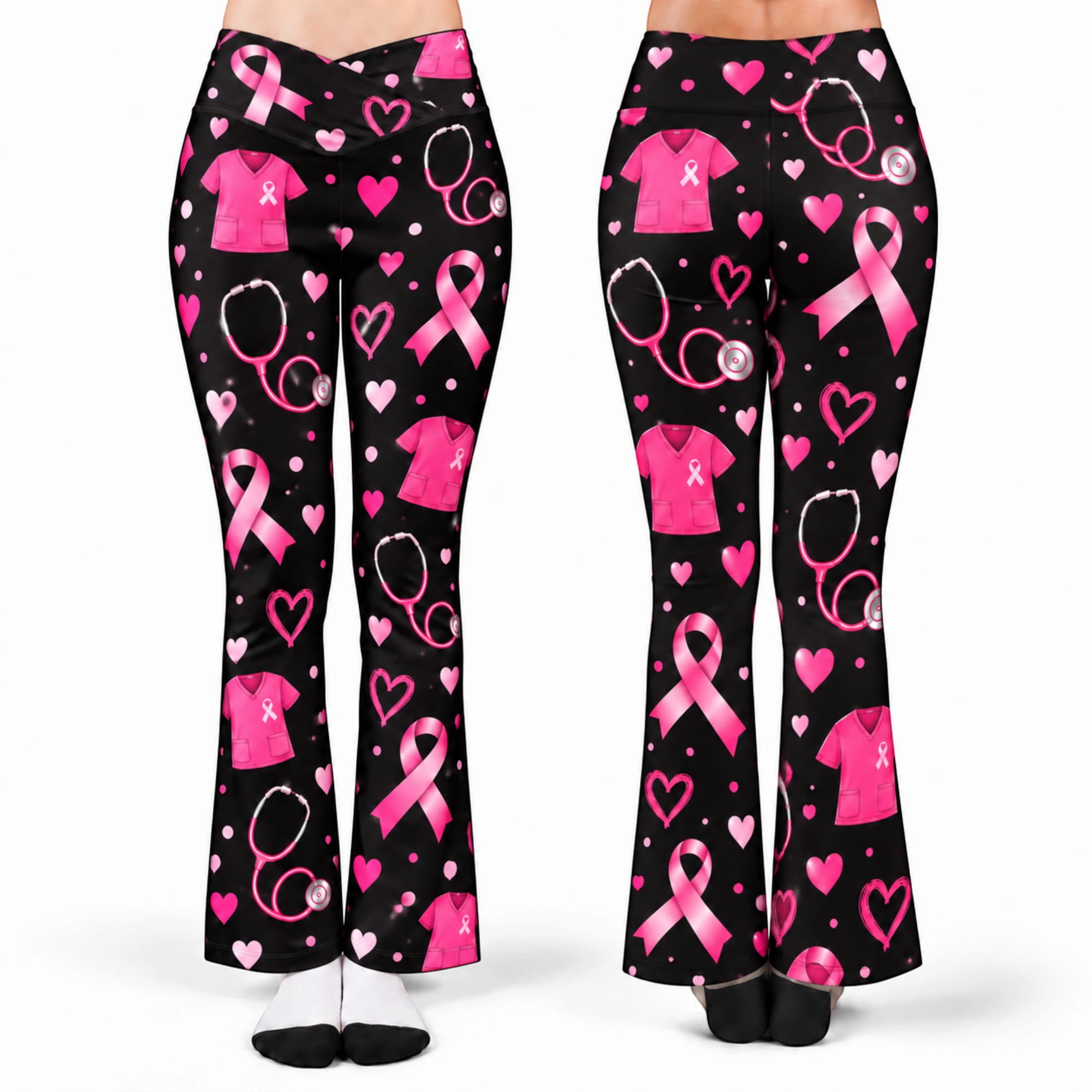 Sign Language For Pink Ribbon E-Macom LLC Pink Awareness Ribbon Print Stretch Flare Leggings, Black ...