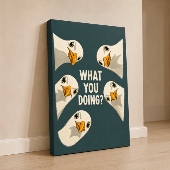 E-Macom LLC _What You Doing Seagull Canvas Wall Art, Funny Meme Bird Decor (1.5in frame)(Vertical 12x18")