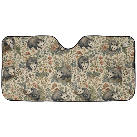 E-Macom Ldt _Boho Possum Windshield Sun Shade, Woodland Floral Opossum Car Sunshade, Nature Lover Auto Accessory