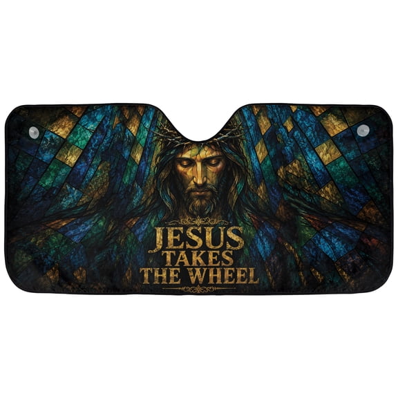 E-Macom Ltd _Jesus Takes The Wheel Windshield Sun Shade, Christian Car Sunshade, Faith Front Windshield Protector
