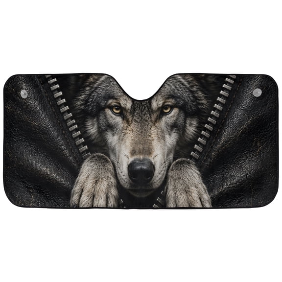 E-Macom Ltd _Wolf Windshield Sun Shade, Zipper Wolf Car Sunshade, Wildlife Front Windshield Protector