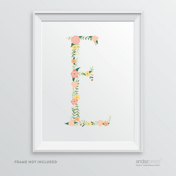 Koyal Wholesale E Monogram Wall Art Coral Floral Roses Decorative Letter Print