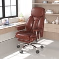 thumbnail image 1 of E-Motie Leather Home Office Chair, High Back Ergonomic Chair with Footrest, 500lb, Brown, 1 of 10