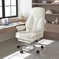 thumbnail image 1 of E-Motie Leather Home Office Chair, High Back Ergonomic Chair with Footrest, 500lb, White, 1 of 10