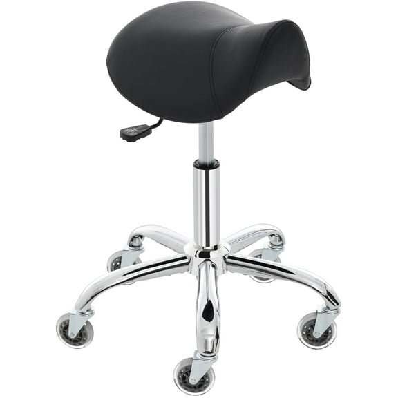 E-Motie Saddle Stool Rolling Chair for Medical Massage Salon Kitchen Spa Drafting, Adjustable Hydraulic Stool with Wheels, Black