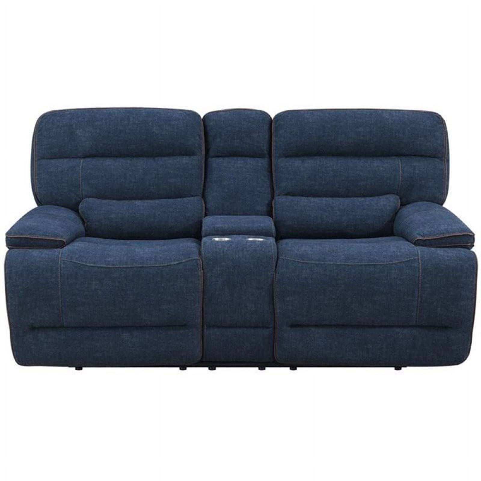 E-Motion Furniture Fabric Power Back Recliner Loveseat w/Console in Navy Blue