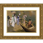 E Phillips Fox 18x14 Gold Ornate Wood Frame and Double Matted Museum Art Print Titled - The Ferry (About 1910-Circa 1911)