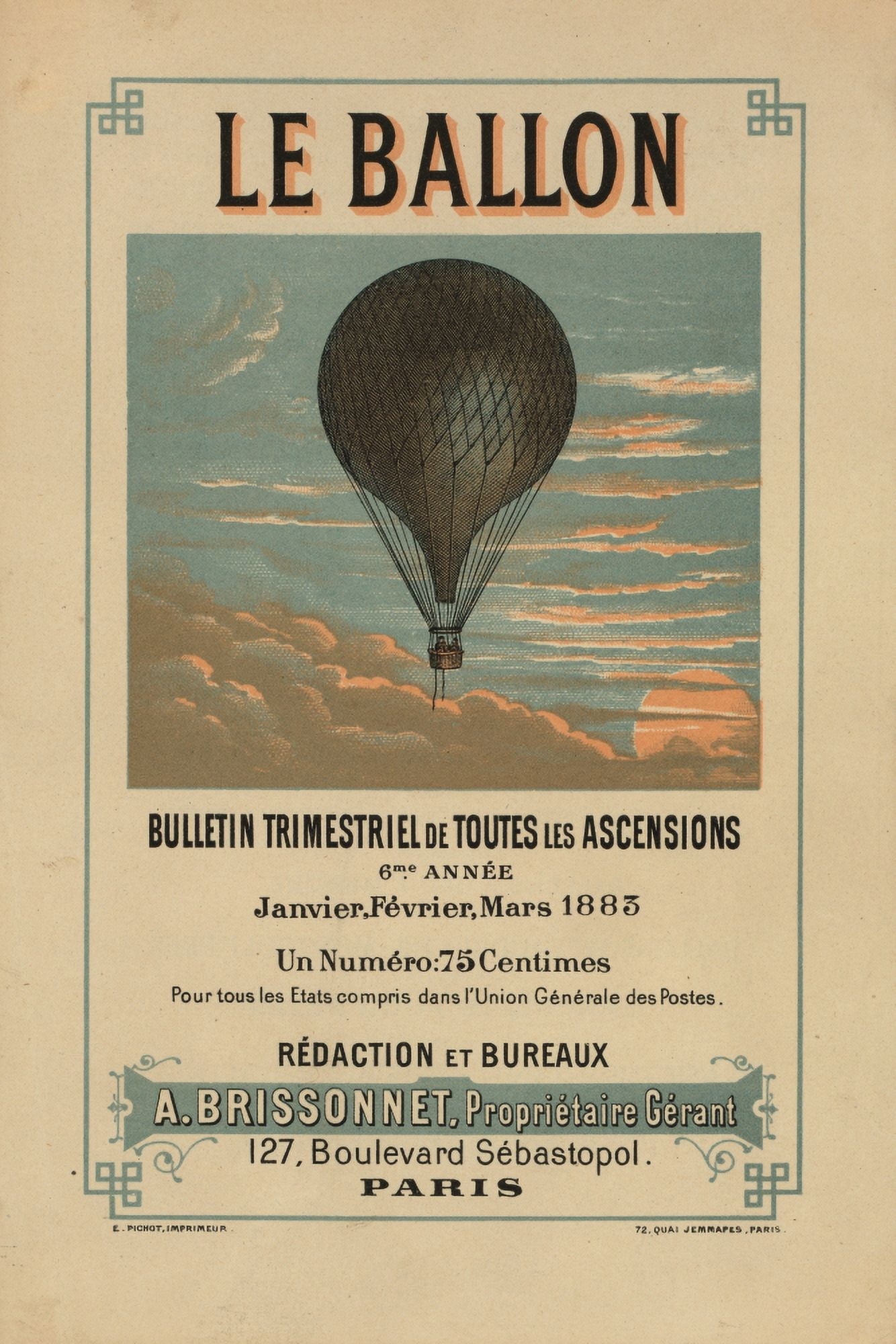 E Pichot Le Ballon 1883 Canvas Art - E Pichot (18 x 24)