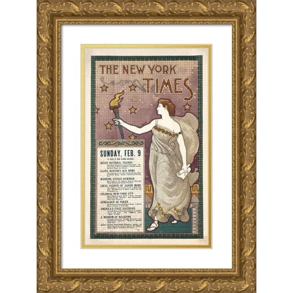 E. Pickert 13x18 Gold Ornate Wood Frame and Double Matted Museum Art Print Titled - The New York Times, February 9 (1895)