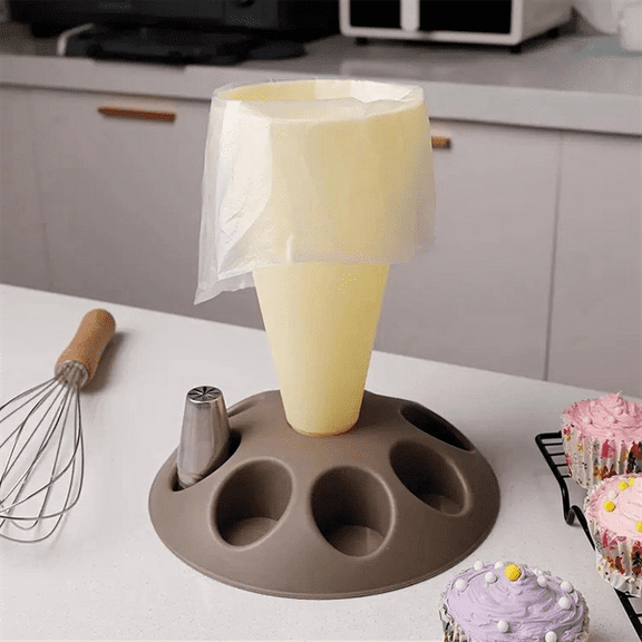 E-Piping Bag Stand, Piping Bag Holder with 8 Slots Nozzles, Plastic Pastry Bag Stand for Cake Decorating Kit,1 x Piping Bag Stand,Yellow