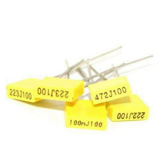 E-Projects 473J100 Correction Capacitor, 5mm Polypropylene Safety Plastic Film Capacitor, 47nF, 100V (Pack of 10)