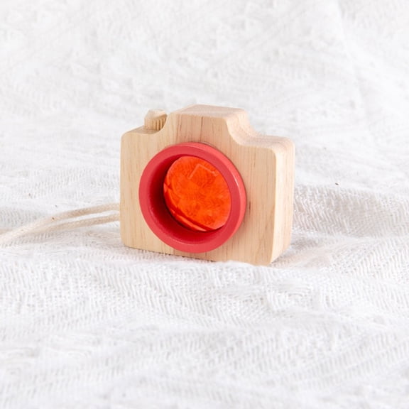 E Red Wooden Kaleidoscope Camera Toy For Children Educational Color Exploration