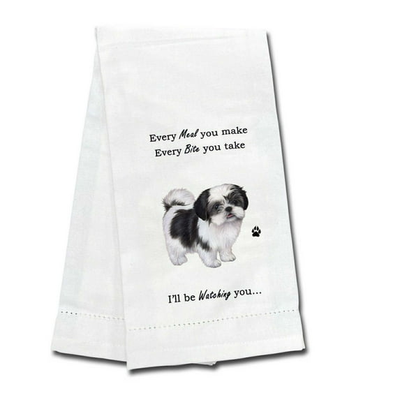E & S Imports 26.00In Shih Tzu Black/Wht Kitchen Towel, , Dog Puppy Paw 71187B