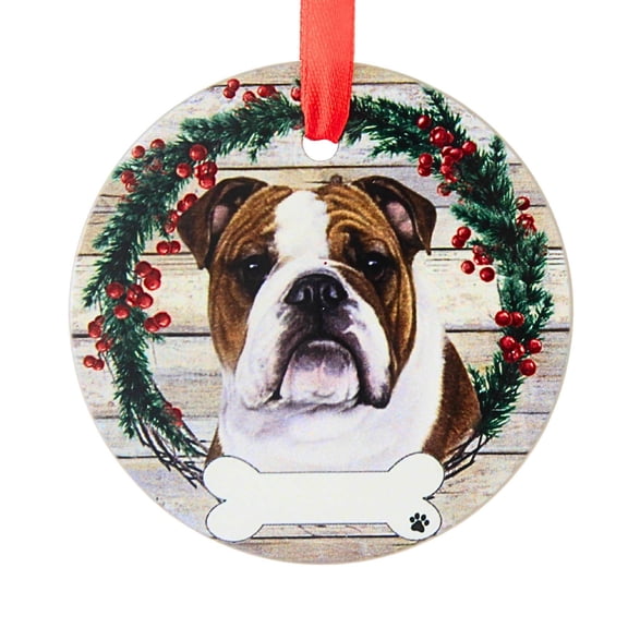 E & S Imports 3.50In Ceramic Bulldog Ornament, Ceramic, Dog Puppy Ribbon Cherish Pet 5508