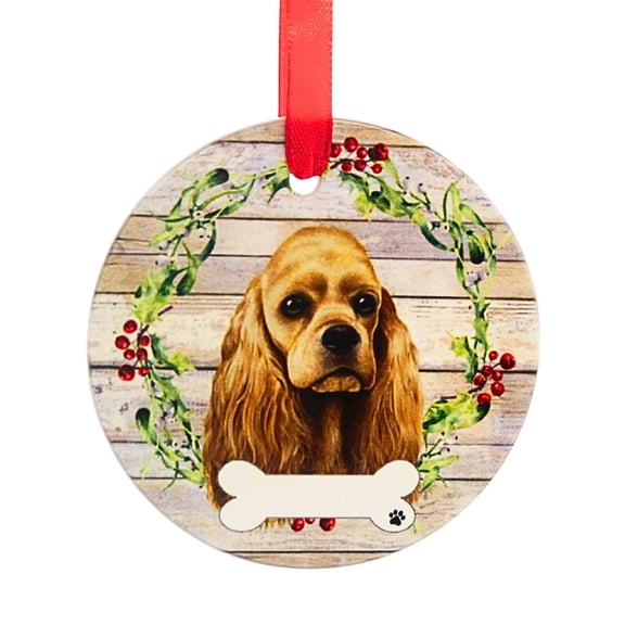 E & S Imports 3.50In Ceramic Cocker Spaniel Ornament, Ceramic, Dog Puppy Ribbon Cherish Pet 55078B