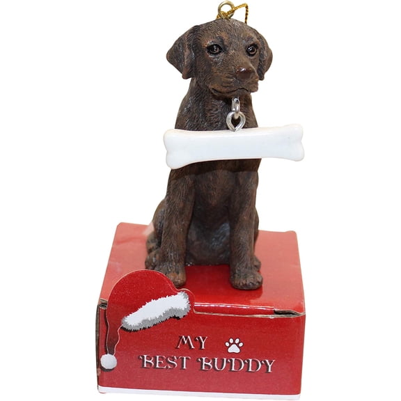 E&S Imports Dog Ornament - Cat Ornament - Easy to Personalize - Handcrafted and Hand Painted - Perfect Dog Gifts - Christmas Ornament (Chocolate Labrador)