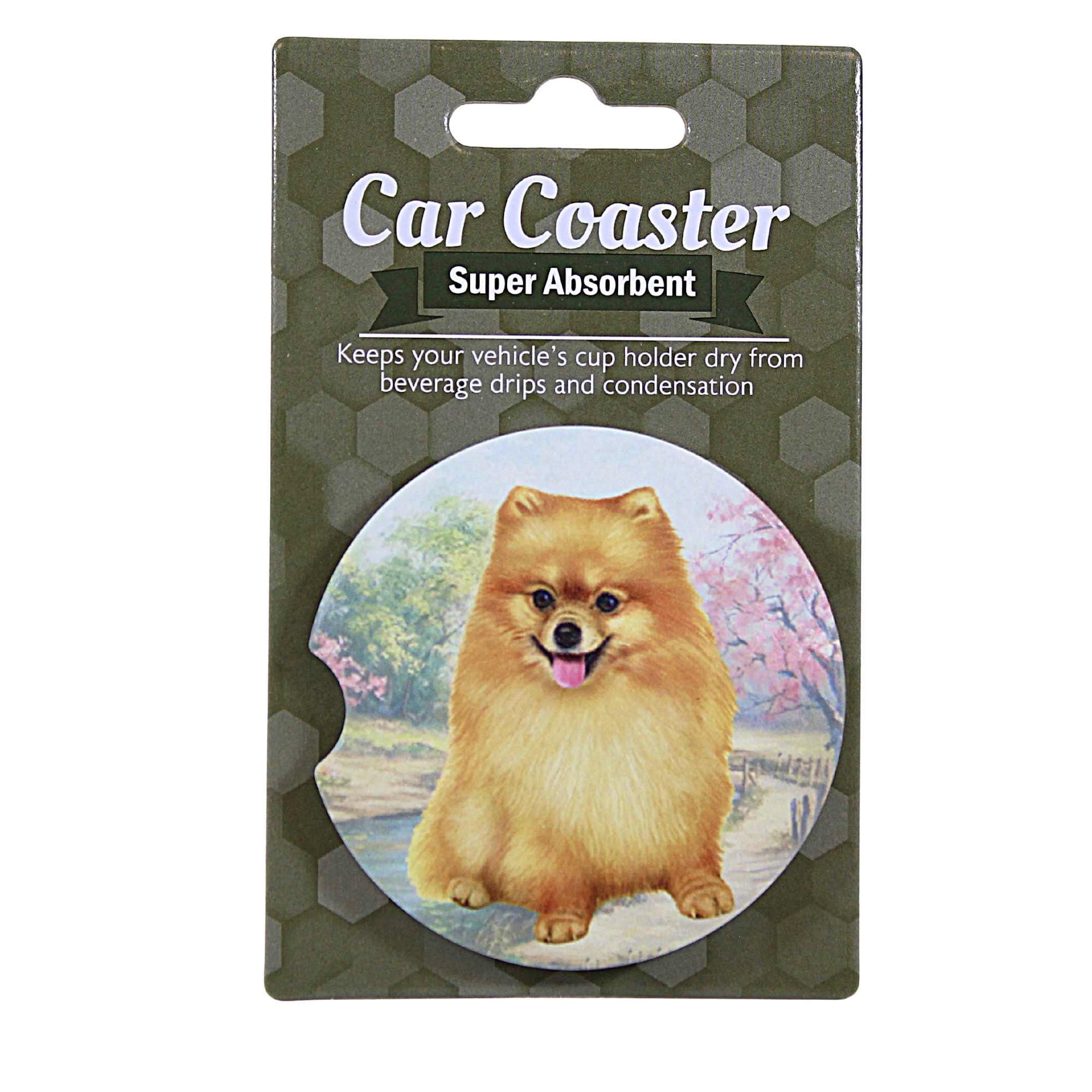 E & S Imports Pomeranian Car Coaster - 1 Car Coaster Inch, Sandstone - Super Absorbent 23327