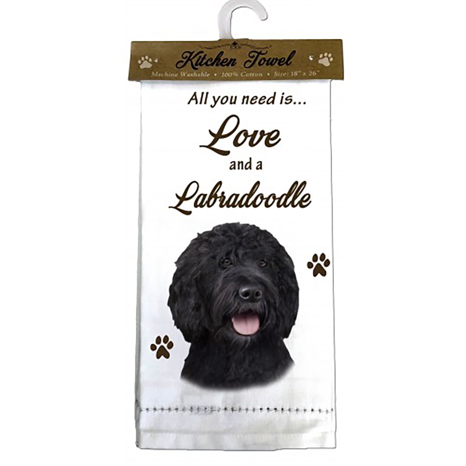 E&S Pets 700-121a Labradoodle, Black Kitchen Towel, Off-white