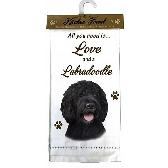 E&S Pets 700-121a Labradoodle, Black Kitchen Towel, Off-white