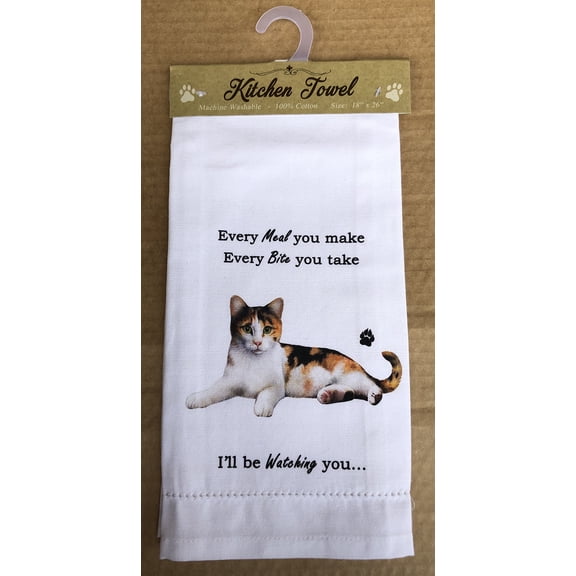 E&S Pets 715- Calico Cat Kitchen Towel, Off-white