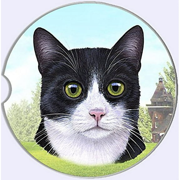 E&S Pets Absorbent Stone Car Coaster, Black & White Cat