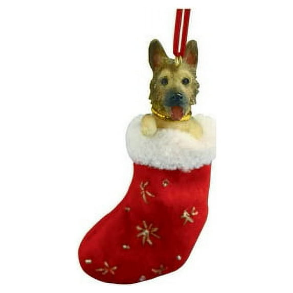 German Shepherd Christmas Stocking Ornament w "Santa's Little Pals" Hand Painted