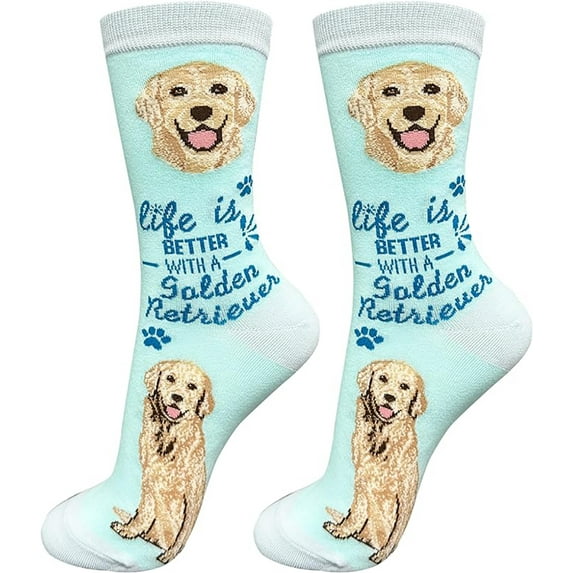 E&S Pets Pet Lover Socks, Life is Better with a Golden Retriever 2 (Aqua)